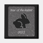 Jaar van het Rabbit Black Glitter Design Magneet (Voorkant)