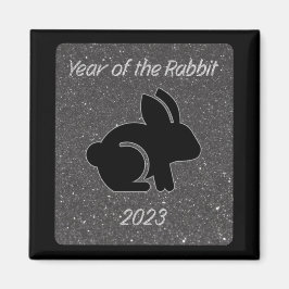 Jaar van het Rabbit Black Glitter Design Magneet