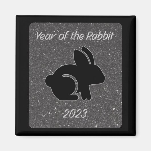 Jaar van het Rabbit Black Glitter Design Magneet (Voorkant)