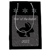 Jaar van het Rabbit Black Glitter Design Medium Cadeauzakje (Voorkant)