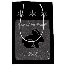Jaar van het Rabbit Black Glitter Design Medium Cadeauzakje