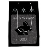 Jaar van het Rabbit Black Glitter Design Medium Cadeauzakje (Achterkant)