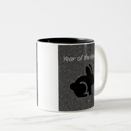 Jaar van het Rabbit Black Glitter Design Tweekleurige Koffiemok (Voorkant rechts)