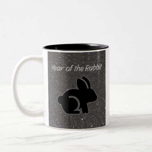 Jaar van het Rabbit Black Glitter Design Tweekleurige Koffiemok (Links)