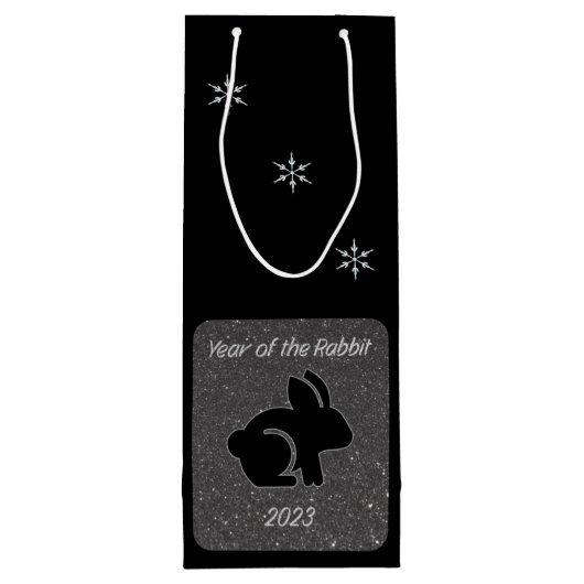 Jaar van het Rabbit Black Glitter Design Wijn Cadeautas (Achterkant)