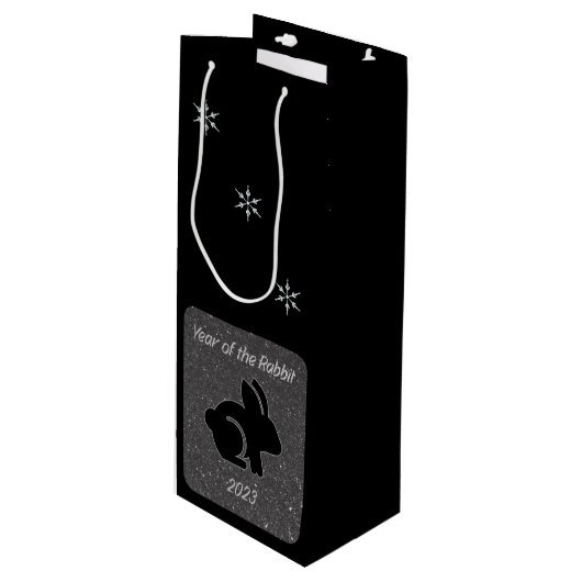 Jaar van het Rabbit Black Glitter Design Wijn Cadeautas (Voorkant Gekanteld)