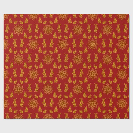Jaar van het Rabbit Red en Gold Mandala Pattern Cadeaupapier (Vlak)