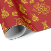 Jaar van het Rabbit Red en Gold Mandala Pattern Cadeaupapier (Rol Hoek)