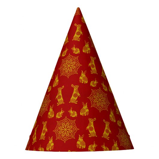 Jaar van het Rabbit Red en Gold Mandala Pattern Feesthoedjes (Voorkant)