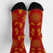 Jaar van het Rabbit Red en Gold Mandala Pattern Sokken (Top)