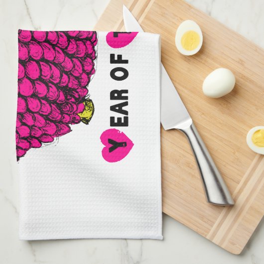 Jaar van het Ram Schaap of Geit Roze Keuken Handdo Theedoek (Quarter Fold)