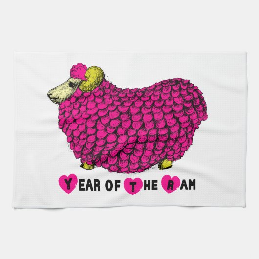 Jaar van het Ram Schaap of Geit Roze Keuken Handdo Theedoek (Horizontaal)