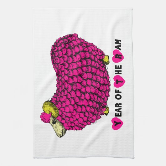 Jaar van het Ram Schaap of Geit Roze Keuken Handdo Theedoek (Verticaal)