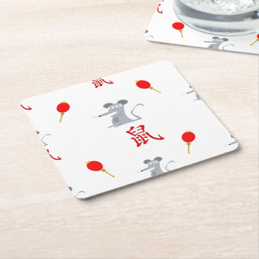 Jaar van het Rat 2020 Kartonnen Onderzetters (Schuin)