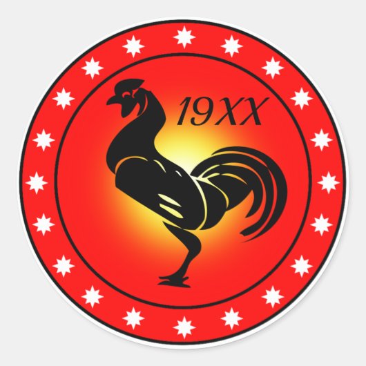 Jaar van het rooster ronde sticker (Voorkant)