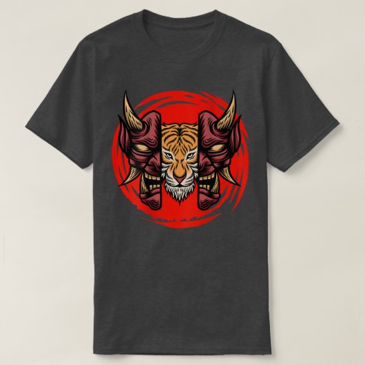 Jaar van het Tiger samurai maskeert Japanse cultuu T-shirt (Design voorkant)