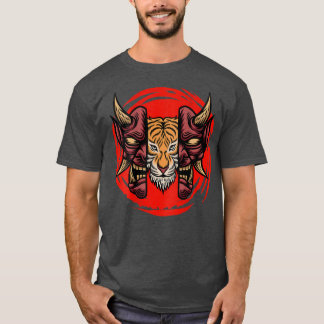 Jaar van het Tiger samurai maskeert Japanse cultuu T-shirt