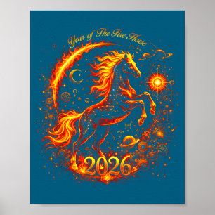 Jaar van het Vuurpaard 2026 Chinese Maan Nieuwjaar Poster
