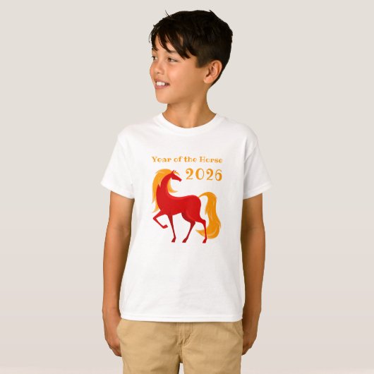 Jaar van het Vuurpaard 2026 Chinese Zodiac Boy's T-shirt (Voorkant volledig)