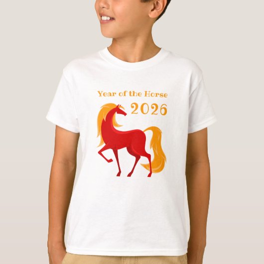 Jaar van het Vuurpaard 2026 Chinese Zodiac Boy's T-shirt (Voorkant)