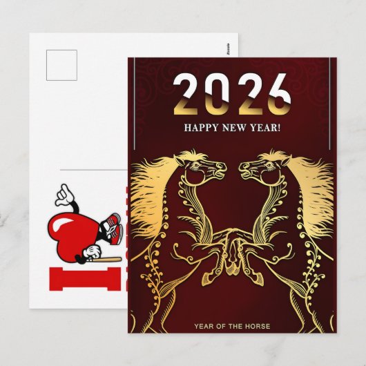 Jaar Van Het Vuurpaard 2026 Feestdagenkaart (Voorkant / Achterkant)