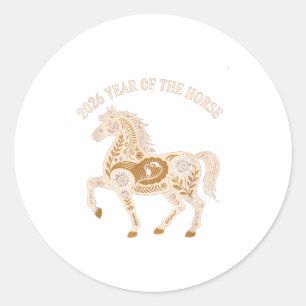 Jaar Van Het Vuurpaard 2026 Feestelijk Chinees Nie Ronde Sticker