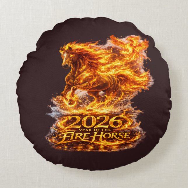 Jaar van het Vuurpaard 2026 Rond Kussen (Voorkant)