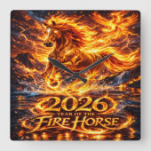 Jaar van het Vuurpaard 2026 Vierkante Klok (Voorkant)