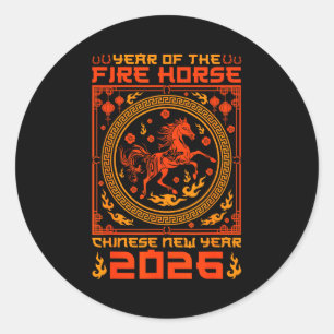 Jaar van het Vuurpaard Chinees Nieuwjaar 2026 Deco Ronde Sticker