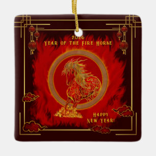 Jaar van het Vuurpaard , Gelukkig Nieuwjaar Keramisch Ornament