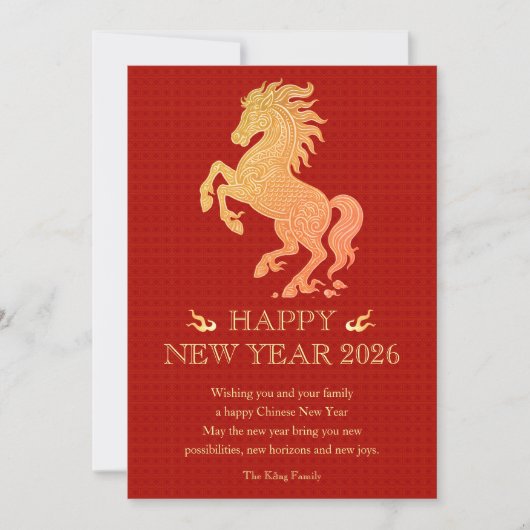 Jaar van het Zodiac Paard 2026 Chinees Nieuwjaar Feestdagenkaart (Voorkant)