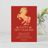 Jaar van het Zodiac Paard 2026 Chinees Nieuwjaar Feestdagenkaart (Staand voorkant)