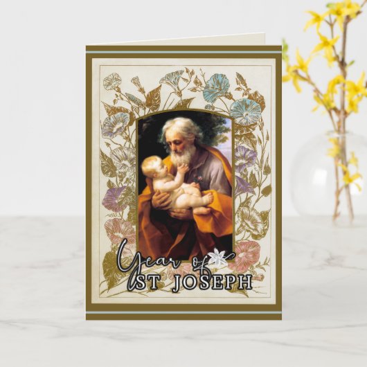 Jaar van Maria-Jozefsdag Katholiek gebed Kaart (Gele Bloem)