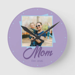 Jaar van oprichting mama met aangepaste foto ronde klok