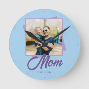 Jaar van oprichting mama met aangepaste foto ronde klok