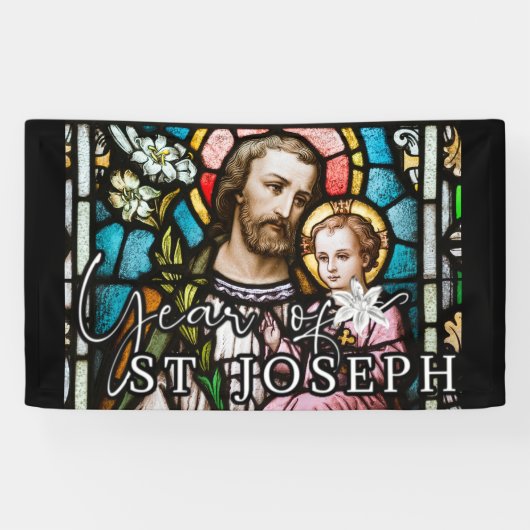 Jaar van Sint Joseph Glas in lood Religieuze Jezus Spandoek (Horizontaal)