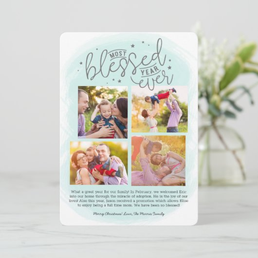 Jaar zonder been in Review Blue| Feestdagenkaart (Staand voorkant)