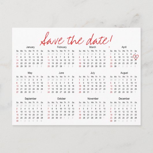 Jaarkalender 2018 Save the Date Briefkaart (Voorkant)