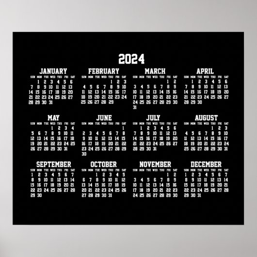 Jaarkalender 2024 Poster Zwart (Voorkant)