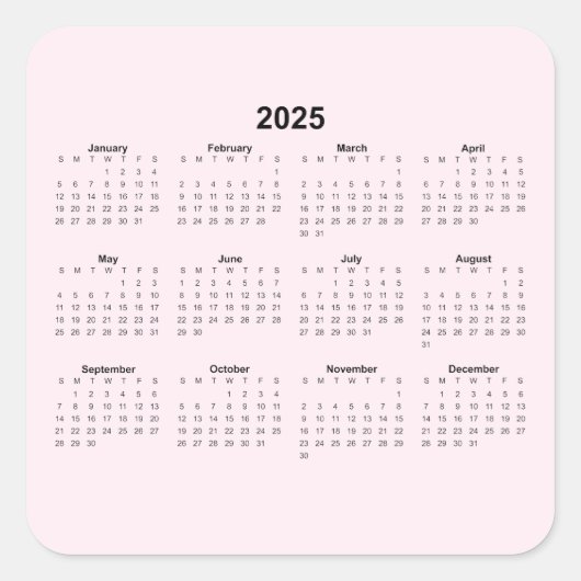 Jaarkalender 2025 op Bord Roze Vierkante Sticker (Voorkant)