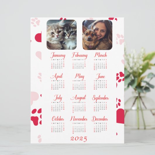 jaarkalender met rode pootafdrukken menu (Staand voorkant)