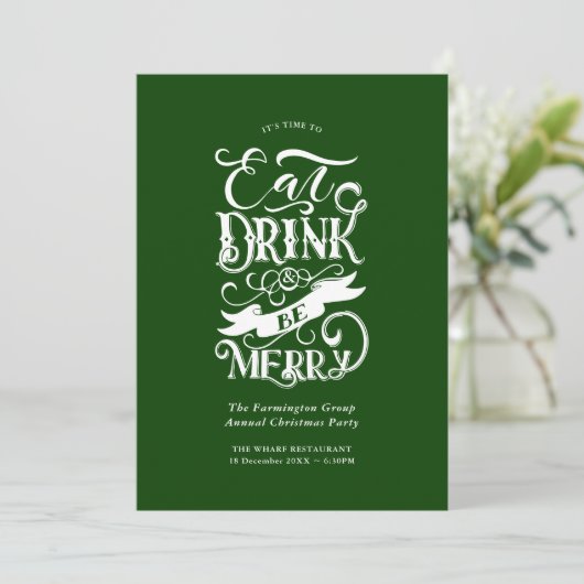 Jaarlijks Feest Eet Drink Be Merry Green Kaart (Staand voorkant)