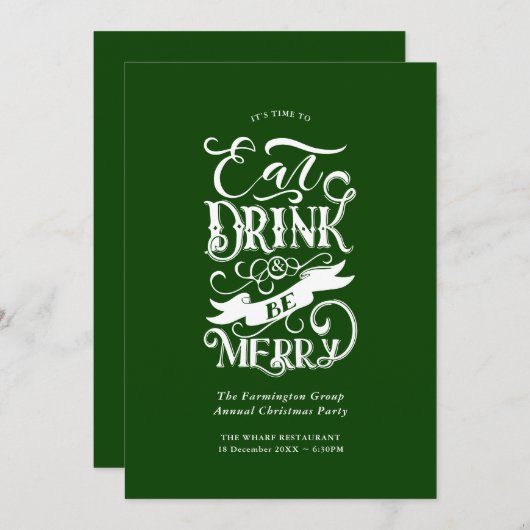 Jaarlijks Feest Eet Drink Be Merry Green Kaart (Voorkant / Achterkant)