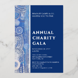 Jaarlijks Gala Blauw Abstract Waterverf Zilver Fol Folie Uitnodiging
