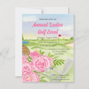 Jaarlijks golfuitje met pioenen op de golfbaan briefkaart