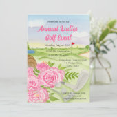 Jaarlijks golfuitje met pioenen op de golfbaan kaart (Staand voorkant)