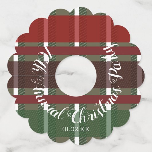Jaarlijks Kerstfeest Geruit Wijnglaslabel (Voorkant)