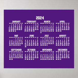 Jaarlijks Paarse Kalender 2024 Poster