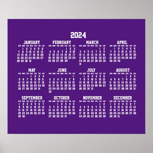 Jaarlijks Paarse Kalender 2024 Poster (Voorkant)