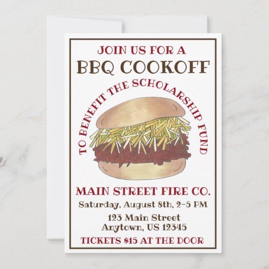 Jaarlijkse BBQ Pork Barbecue Sandwich Cookoff Cook Kaart (Voorkant)